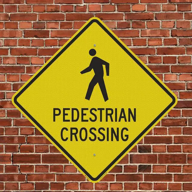 Alt view image 3 of 5 - Pedestrian Crossing Sign | 36" x 36" 3M Fluorescent Diamond Grade Reflective Aluminum, Made in USA
