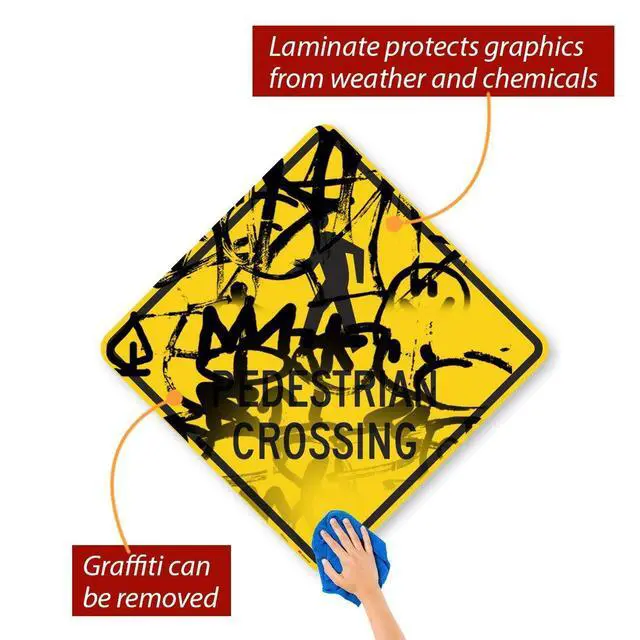 Alt view image 5 of 5 - Pedestrian Crossing Sign | 36" x 36" 3M Fluorescent Diamond Grade Reflective Aluminum, Made in USA