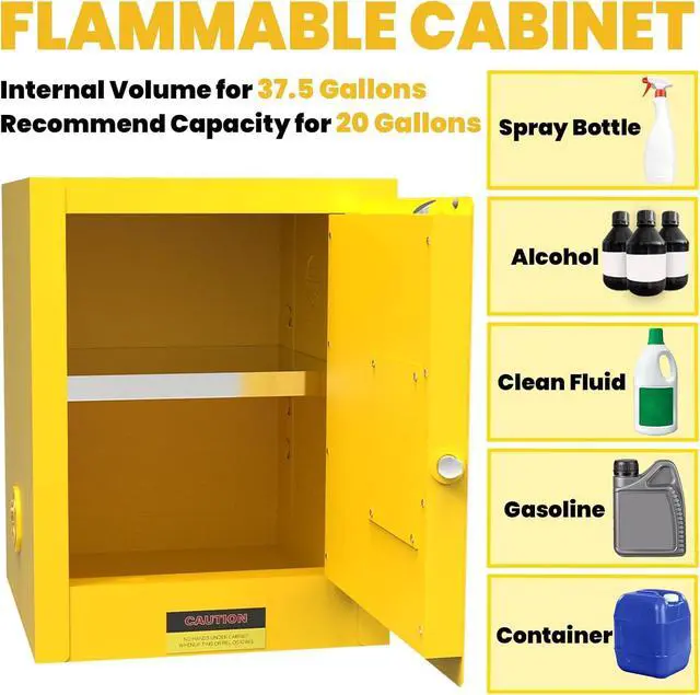 Alt view image 6 of 6 - 24" x 19" x 19" Flammable Storage Cabinet, 20 Gallon Fire Cabinet with ESD Grounding Cable, Stainless Steel Adjustable Shelf Flammable Safety Cabinet for Chemical Storage