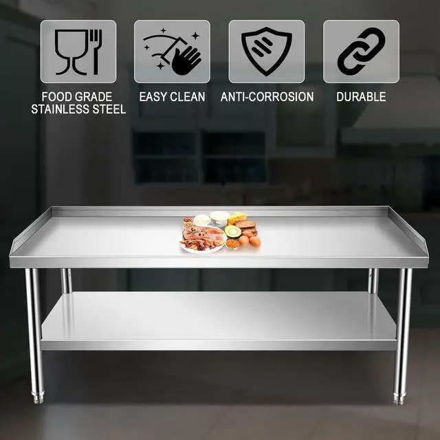 Alt view image 3 of 6 - Prep Table Stainless Steel Worktable 30 x 60 x 24 Inches Equipment Grill Stand Table with Adjustable Storage Undershelf Commercial Workstation for Kitchen Restaurant