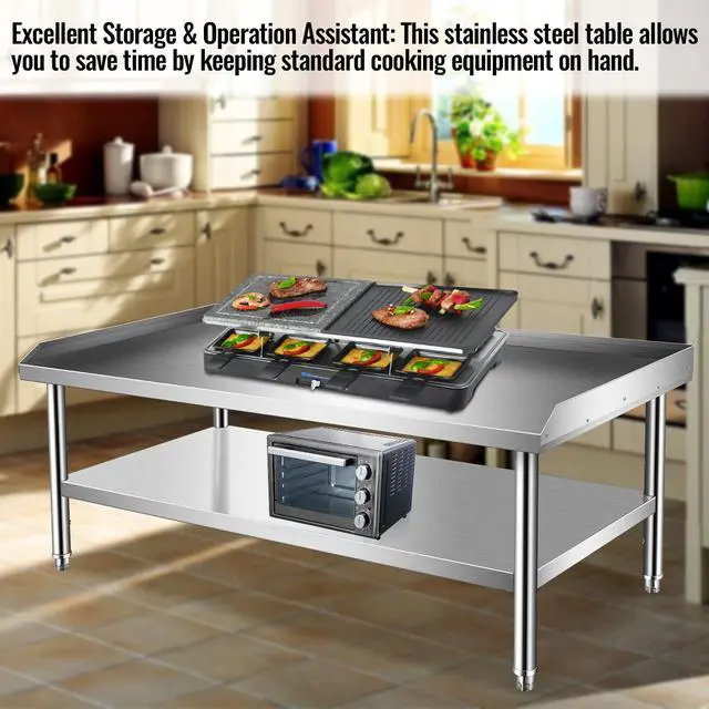 Alt view image 4 of 6 - Prep Table Stainless Steel Worktable 30 x 60 x 24 Inches Equipment Grill Stand Table with Adjustable Storage Undershelf Commercial Workstation for Kitchen Restaurant