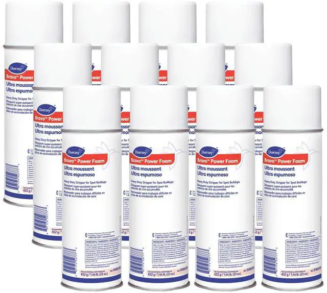 Main image of 94966769 Bravo Power Foam Heavy Duty Stripper for Spot Buildups, Floor Cleaner Spray, Aerosol Spray, 23-Ounce (Pack of 12)
