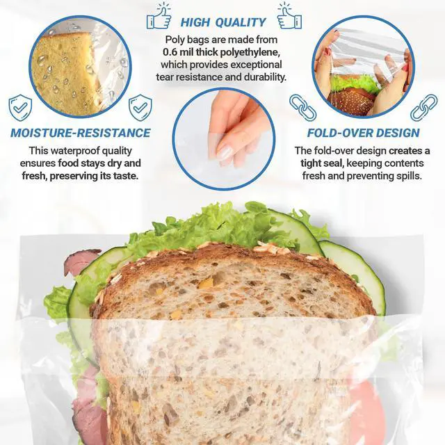 Alt view image 3 of 6 - Clear Sandwich Bags Fold Top 10 x 8.5 Inches Bulk Pack of 2000 Plastic Snack Baggies