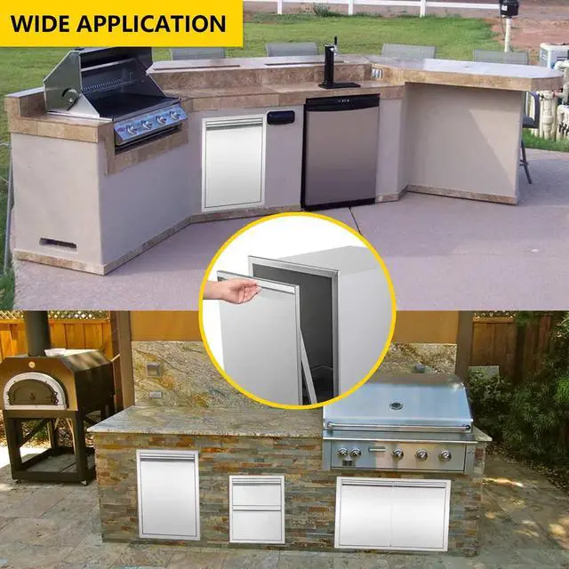 Alt view image 3 of 6 - Pull-Out Double Trash Drawer Stainless Steel Outdoor Kitchen Trash Drawer Storage for Two 10 Gallon Commercial Wastebaskets