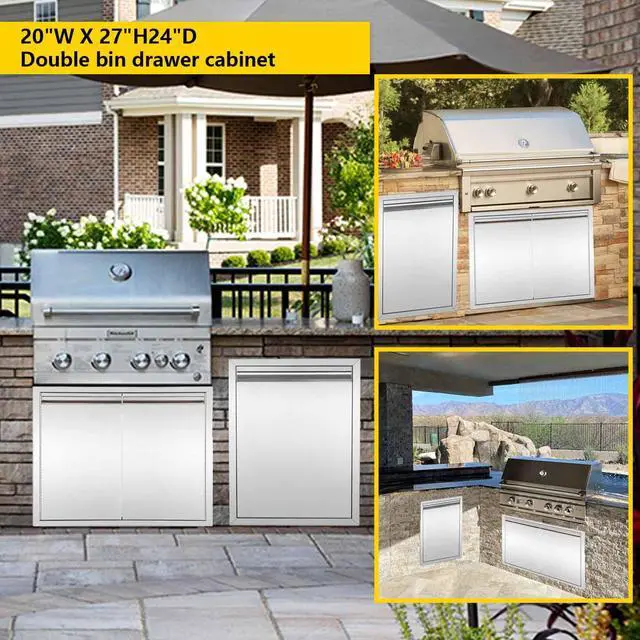 Alt view image 4 of 6 - Pull-Out Double Trash Drawer Stainless Steel Outdoor Kitchen Trash Drawer Storage for Two 10 Gallon Commercial Wastebaskets