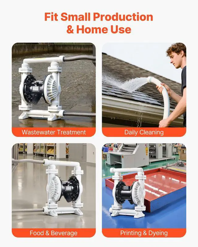 Alt view image 6 of 6 - Air Operated Double Diaphragm Pump, 25 GPM, 1 inch Inlet & Outlet Pneumatic Waste Oil Transfer Pump, Max 100 PSI, Polypropylene Body, Air-Operated for Diesel, Grease, Kerosene, Gasoline & Oil