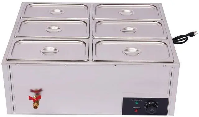 Main image of Countertop Food Warmer 850W 6-Pan Electric Steam Table 15cm/5.9inch Deep, 7L Large Capacity Stainless Steel Buffet Steam Warmer for Catering and Restaurants 110V(7L / 6-Pan)