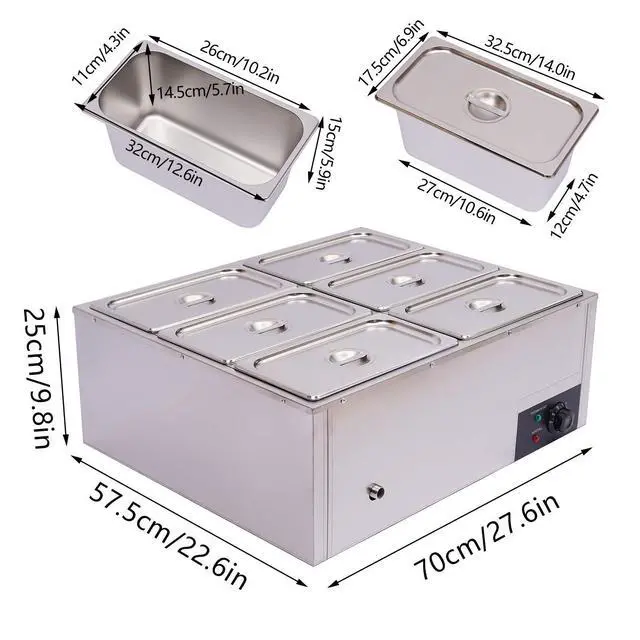 Alt view image 3 of 6 - Countertop Food Warmer 850W 6-Pan Electric Steam Table 15cm/5.9inch Deep, 7L Large Capacity Stainless Steel Buffet Steam Warmer for Catering and Restaurants 110V(7L / 6-Pan)