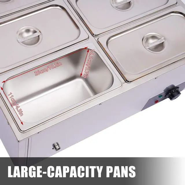 Alt view image 6 of 6 - Countertop Food Warmer 850W 6-Pan Electric Steam Table 15cm/5.9inch Deep, 7L Large Capacity Stainless Steel Buffet Steam Warmer for Catering and Restaurants 110V(7L / 6-Pan)