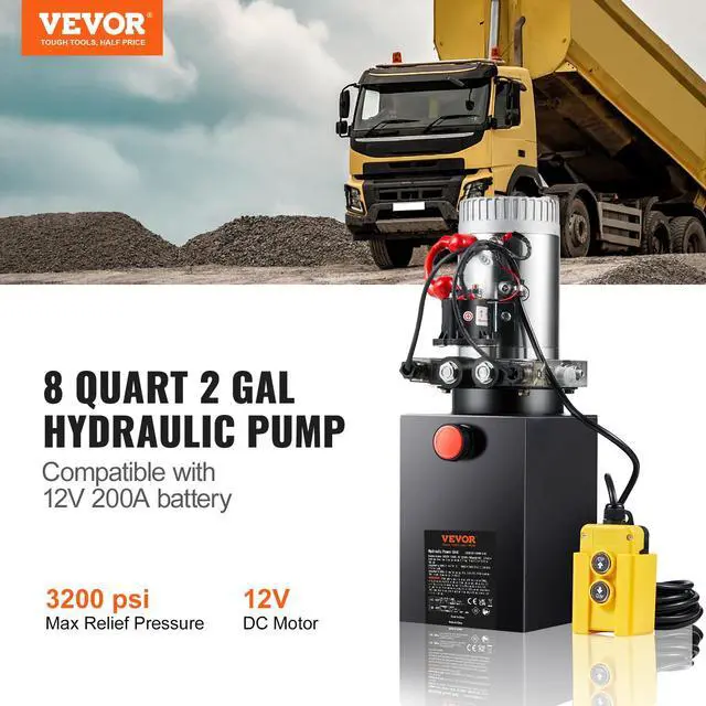 Alt view image 2 of 6 - Mophorn Hydraulic Power Unit 8 Quart Hydraulic Pump Double Acting Hydraulic Power 12V DC with Metal Oil Reservoir Hydraulic Pump Power Unit for Dump Trailer Car Lifting