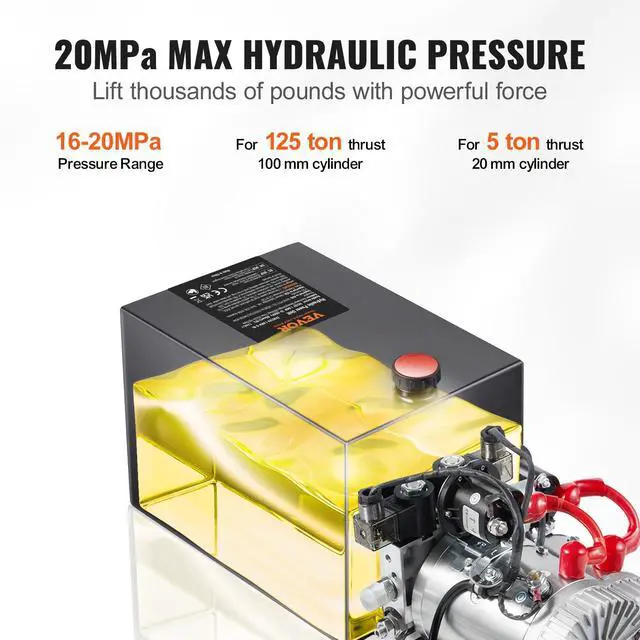 Alt view image 3 of 6 - Mophorn Hydraulic Power Unit 8 Quart Hydraulic Pump Double Acting Hydraulic Power 12V DC with Metal Oil Reservoir Hydraulic Pump Power Unit for Dump Trailer Car Lifting