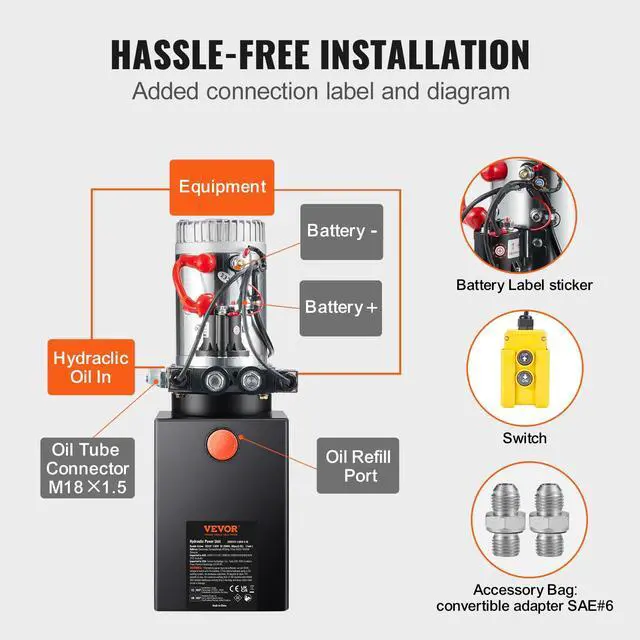 Alt view image 6 of 6 - Mophorn Hydraulic Power Unit 8 Quart Hydraulic Pump Double Acting Hydraulic Power 12V DC with Metal Oil Reservoir Hydraulic Pump Power Unit for Dump Trailer Car Lifting