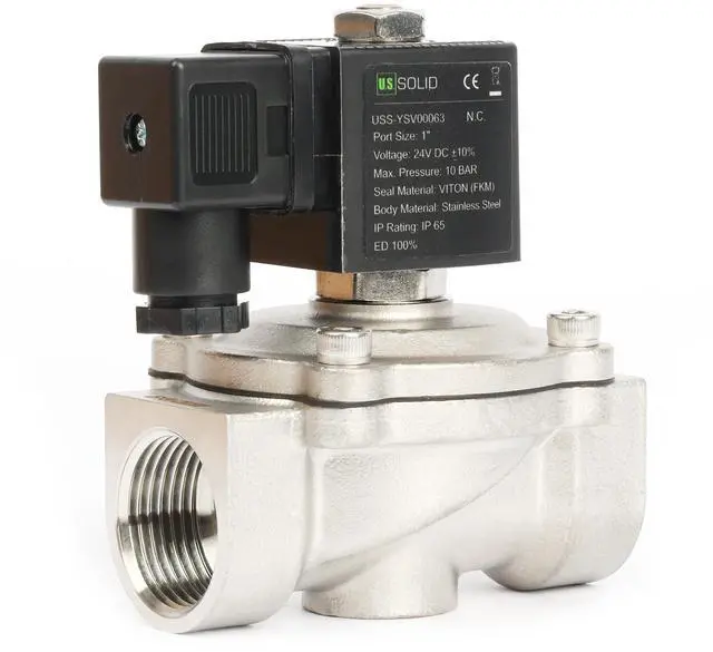 Main image of 1" Stainless Steel Solenoid Valve - 24V DC, Normally Closed, 145 PSI Electric Valve for Water, Air, Diesel