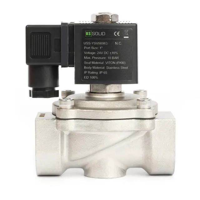 Alt view image 2 of 6 - 1" Stainless Steel Solenoid Valve - 24V DC, Normally Closed, 145 PSI Electric Valve for Water, Air, Diesel