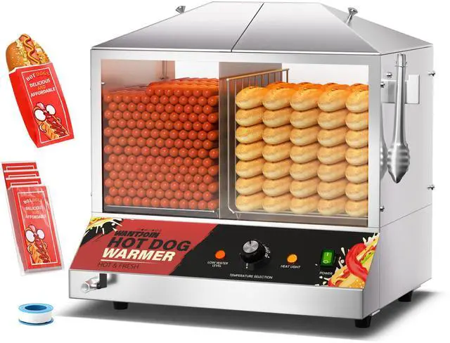 Main image of Hot Dog Steamer Machine, 36L/38QT Electric Hot Dog Steamer with Bun Warmer, Stainless Steel Hot Dog Cabinet with Tempered Glass for 110-125 Sausages & 40-45 Buns,1200W