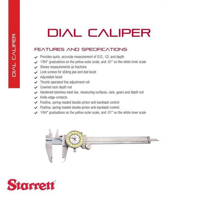 Alt view image 2 of 6 - 120 Series Fractional Dial Calipers for Accurate Measurement with Fitted Plastic Case - White Face, 0-6" Range, -0.002" Accuracy,.010" Graduation - 1202F-6