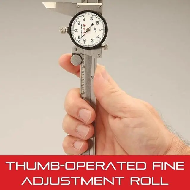 Alt view image 3 of 6 - 120 Series Fractional Dial Calipers for Accurate Measurement with Fitted Plastic Case - White Face, 0-6" Range, -0.002" Accuracy,.010" Graduation - 1202F-6
