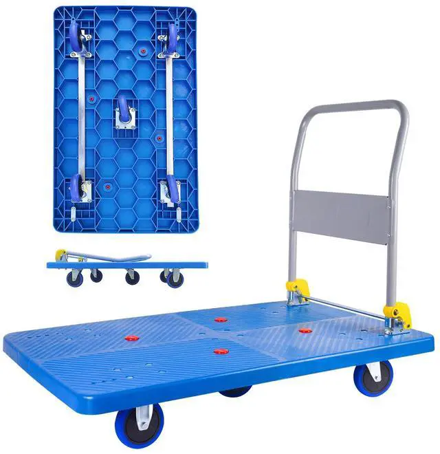 Main image of Flatbed Cart, 1320lbs Heavy Duty Capacity Platform Hand Truck 360 Degree Swivel Wheels Foldable Push Hand Cart for Loading and Storage, Warehouse (Blue)
