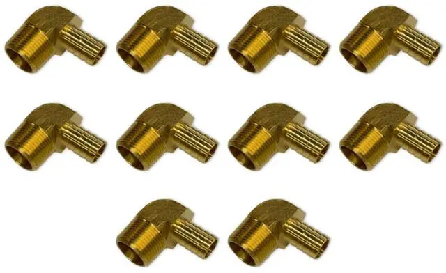 Main image of 5/8" HOSE ID TO 3/4" MALE NPT MNPT 90 DEGREE ELBOW BRASS FITTING FUEL/AIR/WATER/OIL/GAS/WOG (QTY 10)