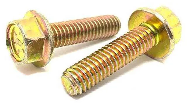 Main image of (100 Pieces) 3/8-16x1-1/2 Grade 8 Hex Flange Bolts Screws UNC Coarse Full Threads Zinc Yellow
