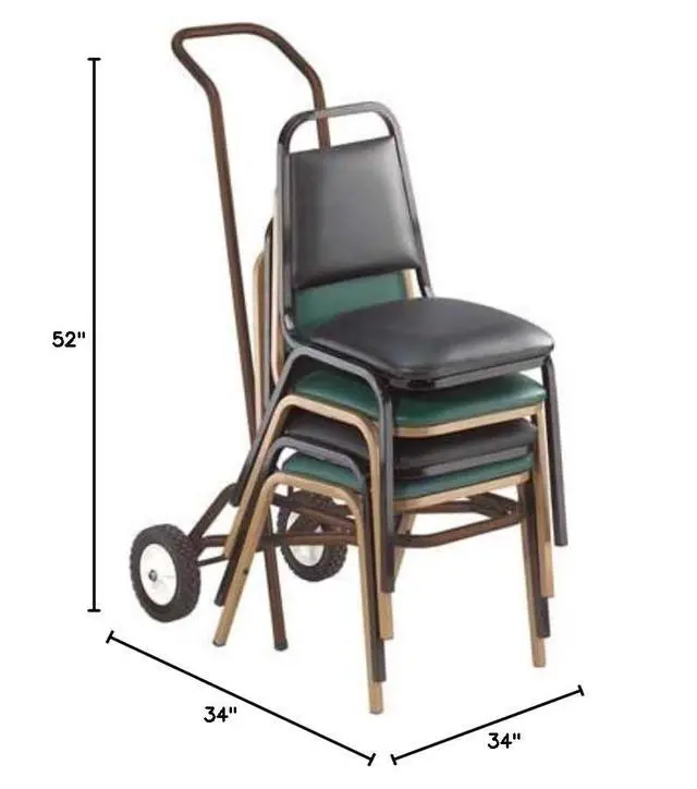 Alt view image 2 of 2 - stacked chair dolly, powder coated steel frame, holds 10 chairs, 4" hard rubber casters, 34" x 34" x 52", brown
