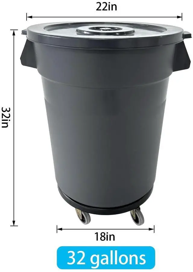 Alt view image 2 of 6 - 32 Gallon Outdoor Trash Can with Lid and Wheels, 2 Pack | Outdoor Trash Can with Lid,Heavy Duty Construction, Perfect for Backyard, Perfect for Deck, Perfect for Garage