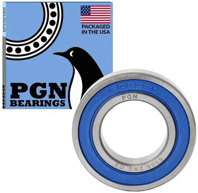 Main image of PGN (100 Pack) 6005-2RS Bearing - Lubricated Chrome Steel Sealed Ball Bearing - 25x47x12mm Bearings with Rubber Seal & High RPM Support