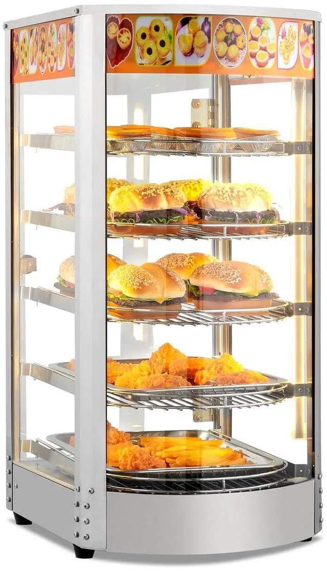 Main image of Food Warmer Display Pizza Warmer, Commercial Countertop Food Warmer Electric Pretzel Warmer with Removable Shelves LED Lighting Glass Door for Restaurant Buffet 800W (5 Tiers)