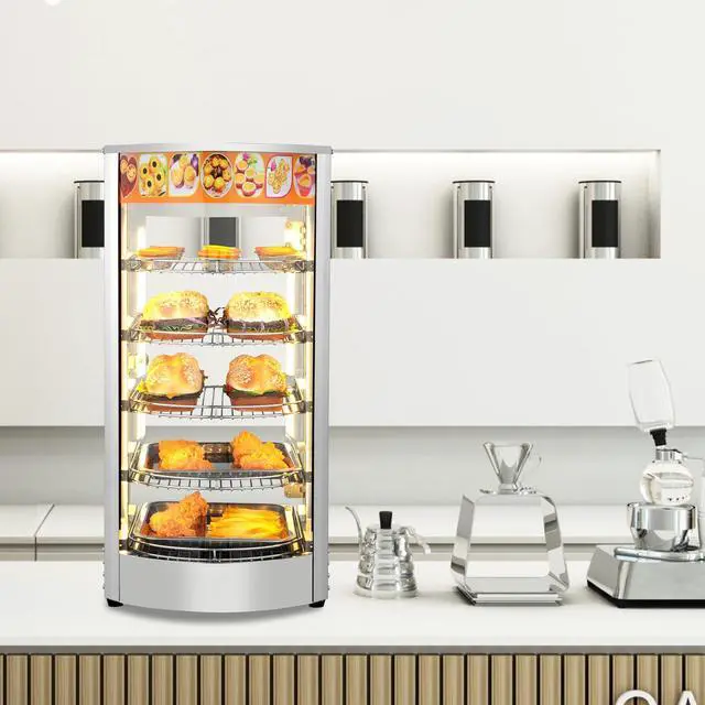 Alt view image 6 of 6 - Food Warmer Display Pizza Warmer, Commercial Countertop Food Warmer Electric Pretzel Warmer with Removable Shelves LED Lighting Glass Door for Restaurant Buffet 800W (5 Tiers)
