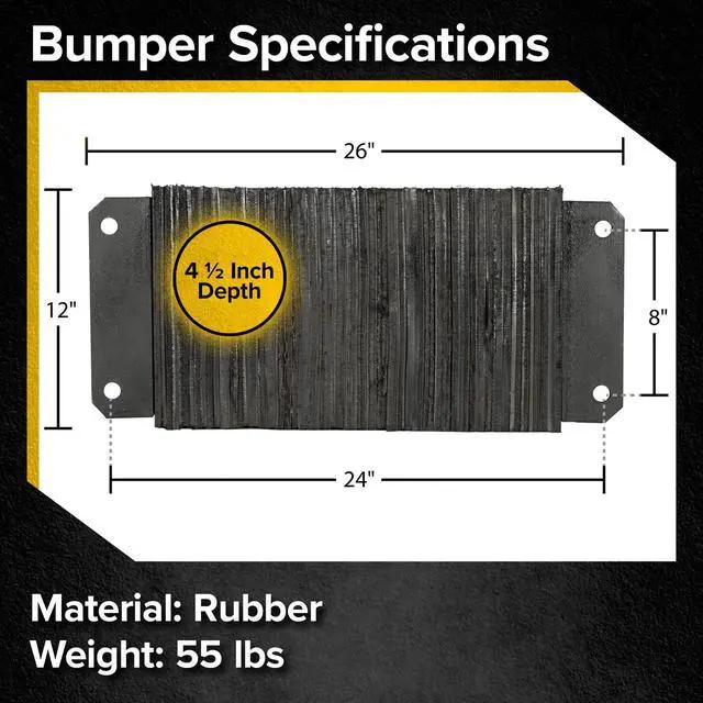 Alt view image 2 of 6 - Rubber Dock Bumper, 24" x 12" x 4.5", for Loading Bay & Shipping Dock Protection, Laminated, Steel Mounting Bracket, 3/4" Mounting Holes