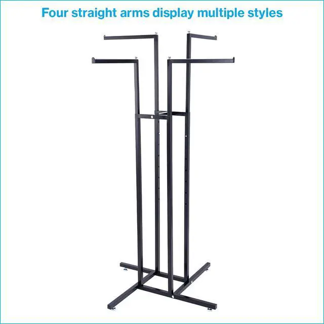 Alt view image 2 of 6 - 4 Way Clothing Display Rack with Straight Arms (Black)
