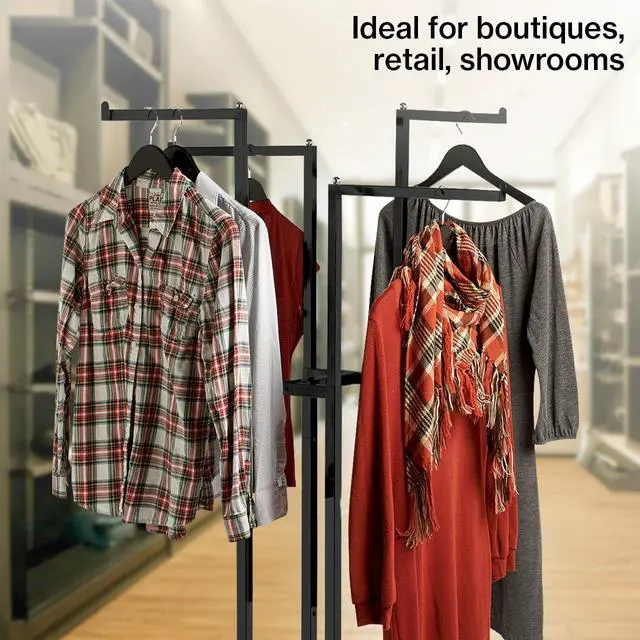 Alt view image 4 of 6 - 4 Way Clothing Display Rack with Straight Arms (Black)