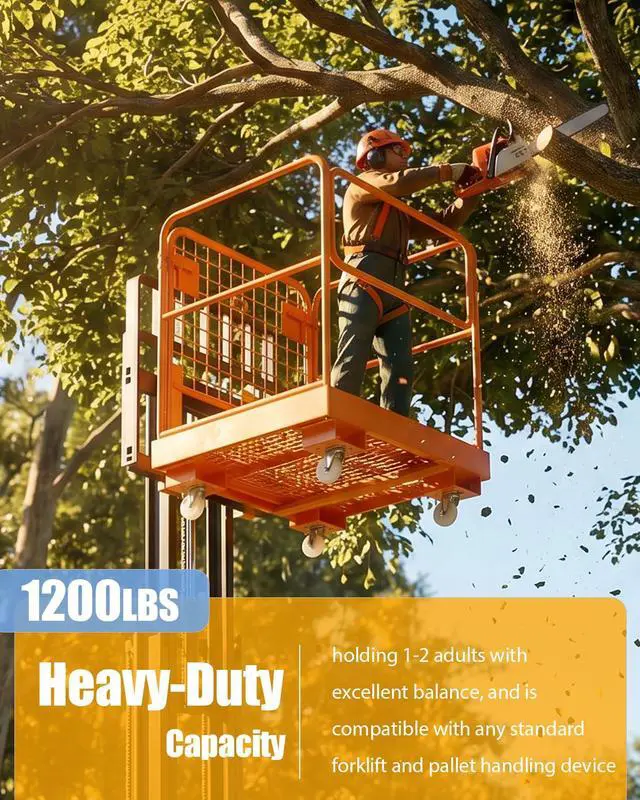 Alt view image 2 of 6 - Forklift Safety Cage 36 in X 36 in, Max.1200 LBS Forklift Man Basket Work Platform with 4 Wheels, Heavy Duty Steel for Lifting Loader