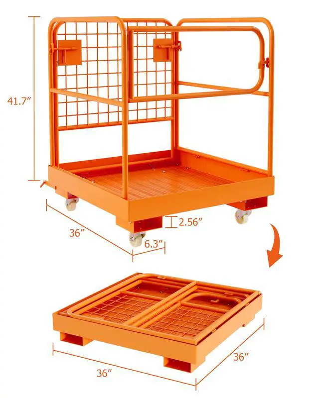 Alt view image 4 of 6 - Forklift Safety Cage 36 in X 36 in, Max.1200 LBS Forklift Man Basket Work Platform with 4 Wheels, Heavy Duty Steel for Lifting Loader