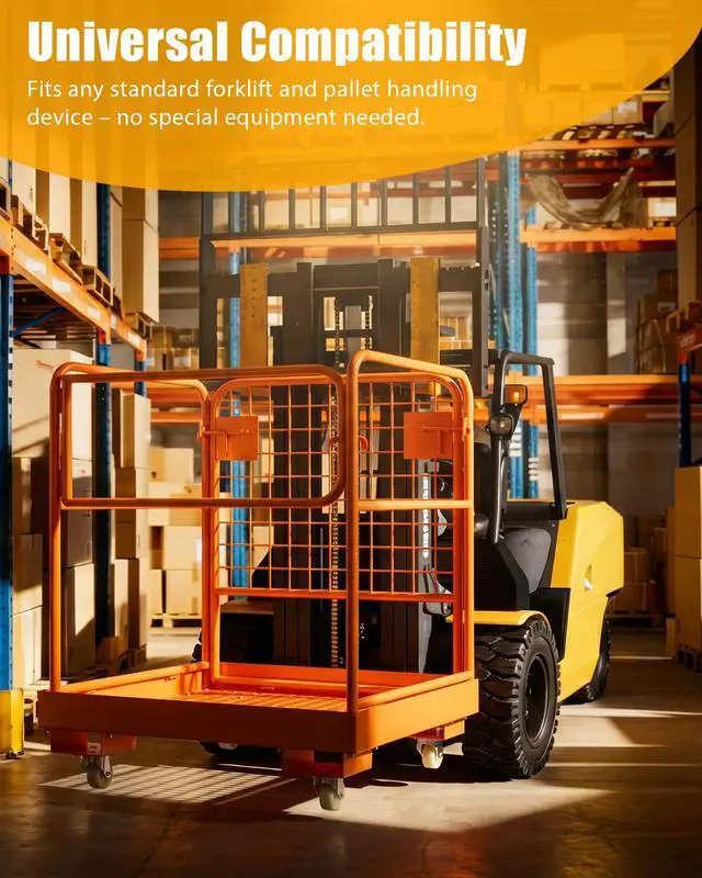 Alt view image 5 of 6 - Forklift Safety Cage 36 in X 36 in, Max.1200 LBS Forklift Man Basket Work Platform with 4 Wheels, Heavy Duty Steel for Lifting Loader