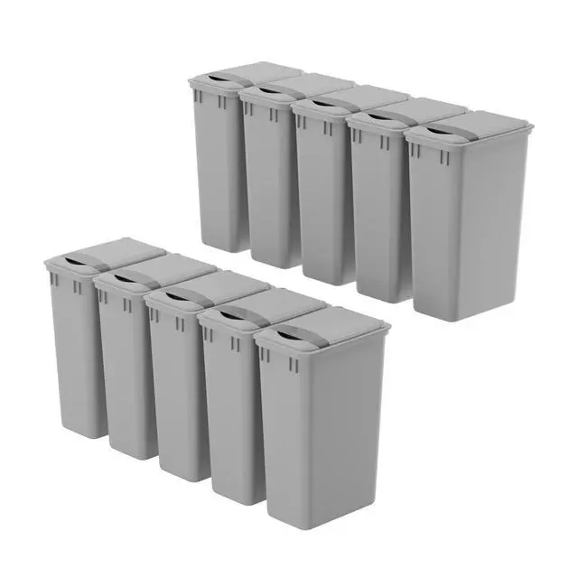 Alt view image 2 of 6 - Dowell 10 Pack 50Qt Gray Square Plastic Trash Can with Lid, Stackable Fits Under Sink or Desk, for Office, Kitchen, Bathroom, or Yard (12.5Gal, 4400 50 04+L) (10)