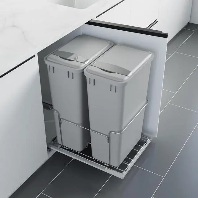 Alt view image 4 of 6 - Dowell 10 Pack 50Qt Gray Square Plastic Trash Can with Lid, Stackable Fits Under Sink or Desk, for Office, Kitchen, Bathroom, or Yard (12.5Gal, 4400 50 04+L) (10)