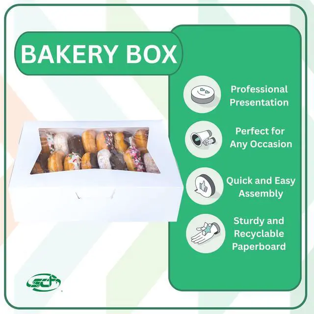 Alt view image 3 of 6 - SCT White Window Bakery Boxes with Tuck-in Lid, 10 x 14 x 4, White, Paper, 100/Carton