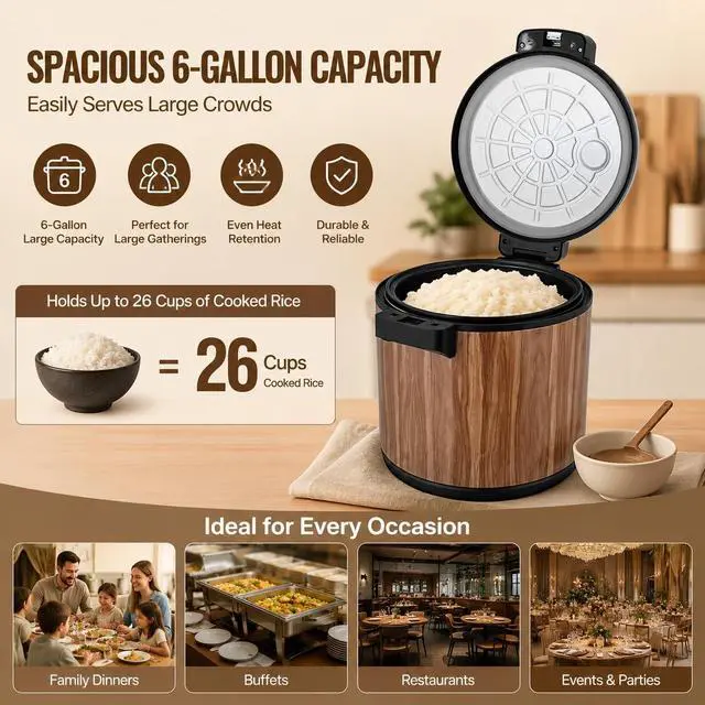 Alt view image 3 of 6 - 120 Cup Commercial Rice Warmer Electric Non-Stick Pot Adjustable Temperature Soup Warmers Sushi Rice Warmer for Restaurant Party Family, Warm Function Only, NOT Cooker (Type D, 24.3QT)