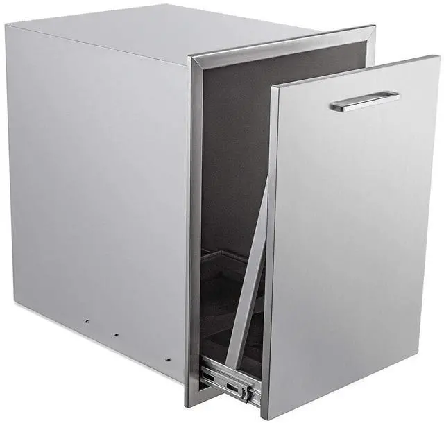 Main image of Pull-Out Trash Drawer Stainless Steel Outdoor Kitchen Trash Drawer Storage for Two 10 Gallon Commercial Wastebaskets (W/handle-20x27x24)