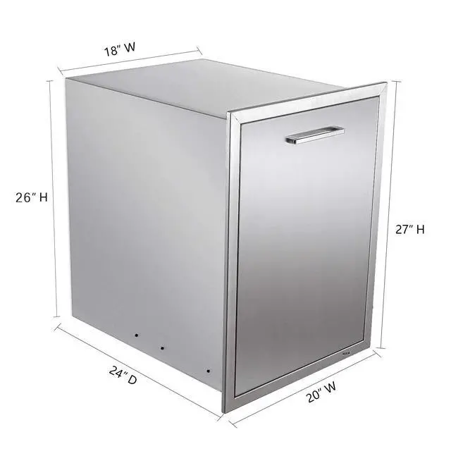 Alt view image 2 of 6 - Pull-Out Trash Drawer Stainless Steel Outdoor Kitchen Trash Drawer Storage for Two 10 Gallon Commercial Wastebaskets (W/handle-20x27x24)