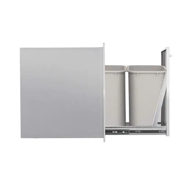 Alt view image 3 of 6 - Pull-Out Trash Drawer Stainless Steel Outdoor Kitchen Trash Drawer Storage for Two 10 Gallon Commercial Wastebaskets (W/handle-20x27x24)