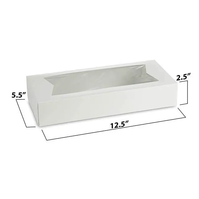 Alt view image 3 of 6 - 12.5" x 5.5" Auto-Popup Bakery Boxes with Window (200 Pack) Made in USA Sturdy White Paperboard Gift Box for 12 Strawberries, Cookies, & Charcuterie Grease-Resistant & Food Safe