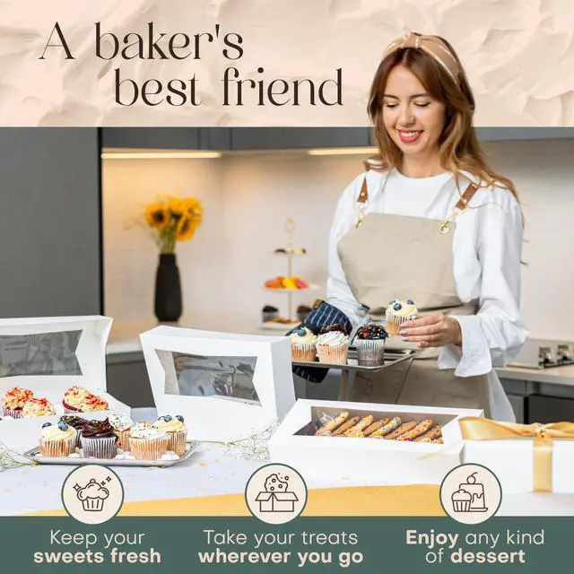 Alt view image 5 of 6 - 12.5" x 5.5" Auto-Popup Bakery Boxes with Window (200 Pack) Made in USA Sturdy White Paperboard Gift Box for 12 Strawberries, Cookies, & Charcuterie Grease-Resistant & Food Safe