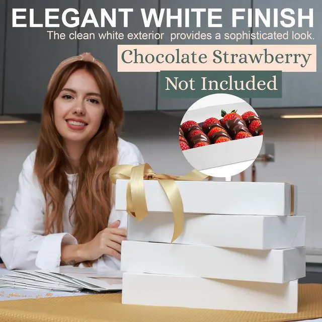Alt view image 6 of 6 - 12.5" x 5.5" Auto-Popup Bakery Boxes with Window (200 Pack) Made in USA Sturdy White Paperboard Gift Box for 12 Strawberries, Cookies, & Charcuterie Grease-Resistant & Food Safe