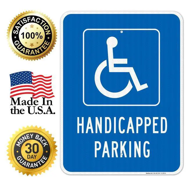 Alt view image 4 of 6 - Handicap Parking Sign, Handicapped Sign, 18x24 Inches, 3M EGP Reflective with Post & Cast Iron Base Stand Set Made in USA by