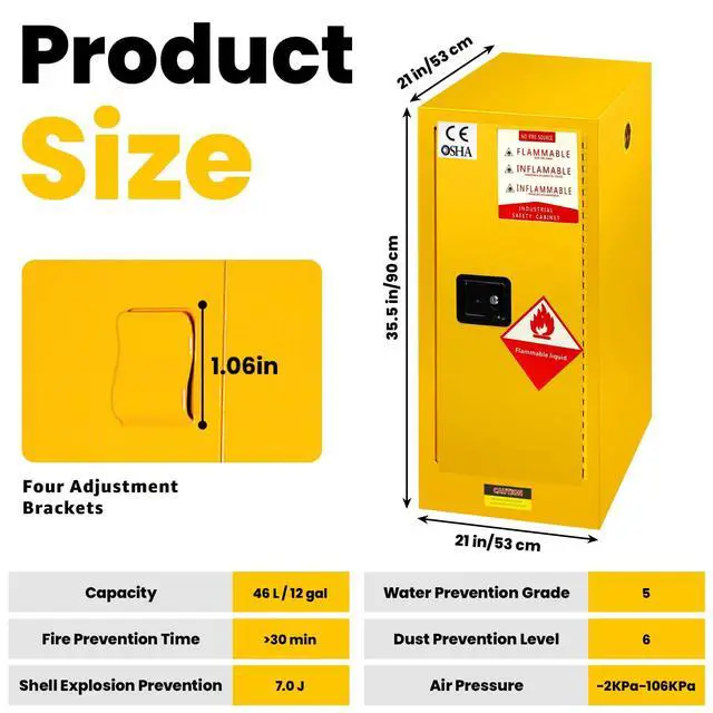 Alt view image 2 of 6 - 30 Gallon Flammable Storage Cabinet 35"x21"x21", Galvanized Steel, Flammable Safety Cabinet with Adjustable Shelf for Industrial and Home Use