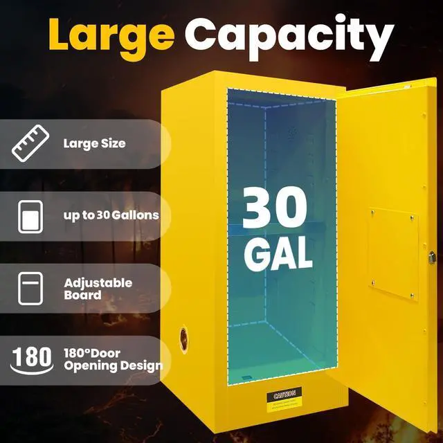 Alt view image 3 of 6 - 30 Gallon Flammable Storage Cabinet 35"x21"x21", Galvanized Steel, Flammable Safety Cabinet with Adjustable Shelf for Industrial and Home Use