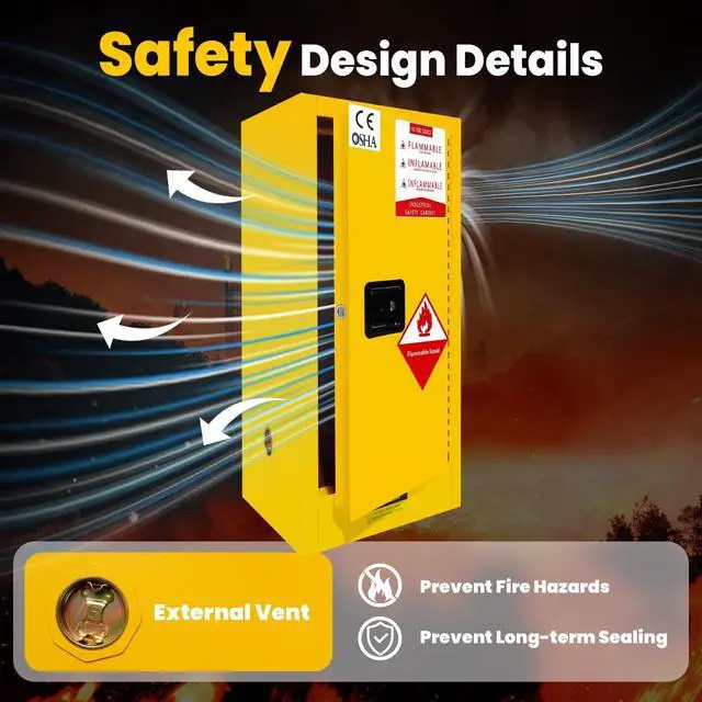 Alt view image 5 of 6 - 30 Gallon Flammable Storage Cabinet 35"x21"x21", Galvanized Steel, Flammable Safety Cabinet with Adjustable Shelf for Industrial and Home Use