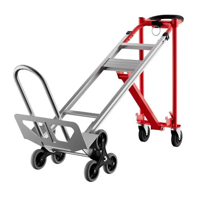 Alt view image 2 of 6 - 3 in 1 Convertible Aluminum Hand Truck Dolly Cart, 800Lbs Capacity, Stair Climbing Utility Trolley Platform Cart for Transport and Moving in Home, Office, Warehouse, Supermarket, Red+Silver